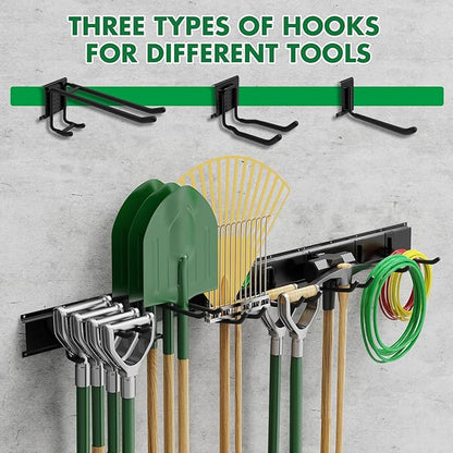 48" Garage Tool Organizer Wall Mount - 500lbs Garden Tool Organizer with Adjustable Hooks, Heavy Duty Metal Garage Storage Rack