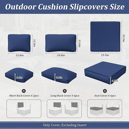 14 Pcs Outdoor Cushion Slipcovers Patio Cushion Covers Replacement Waterproof with Zipper for Outdoor Furniture, Patio Sofa Couch 3 Sizes, Covers Only