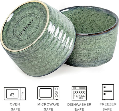 Ramekin Set, UNICASA 8 oz Creme Brulee Ramekins, Oven Safe Baking Set for Custard, Pudding, Souffle Cups, Reactive Gray (Green, 8oz x 4pc)