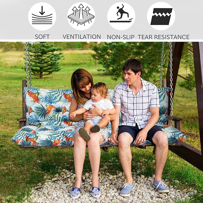 Replacement Cushions for Swing, Swing Cushions 3 Seater Replacement, Waterproof Thicken Washable Pad Cushion for Outdoor Indoor Furniture Swing Patio (Fresh Summer, 40x40 inch)