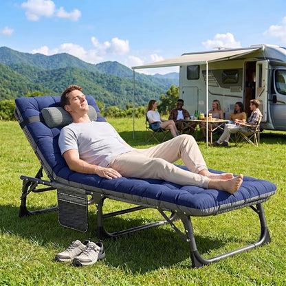 ABORON 4-in-1 Lounge Chair, Padded Cushion, Heavy-Duty 440LB 3-Fold Adjustable Recliner Chaise Chair, No Assembly for Patio, Poolside, Camping, Tanning (1, Quartz Adriatic)