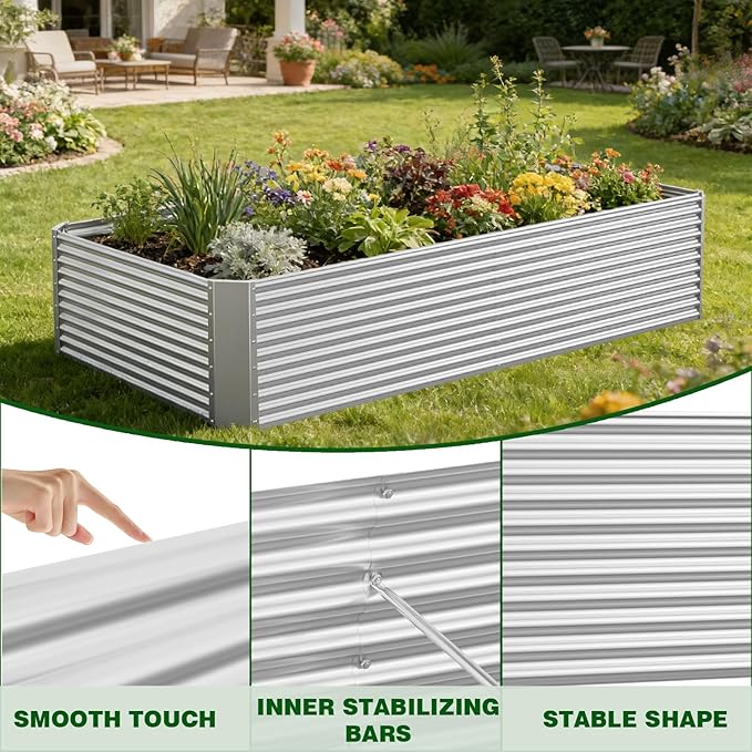 2 Pack 4x2x1.4 ft Galvanized Steel Raised Garden Bed, Extra-Deep Metal Planter Box for Vegetables, Herbs, and Flowers, Rust-Resistant for Backyard and Balcony Use