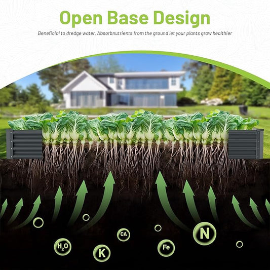 2PCS 8x4x1FT Galvanized Raised Garden Bed, Galvanized Planter Raised Garden Boxes Outdoor, Large Metal Raised Garden Beds for Vegetables-Grey