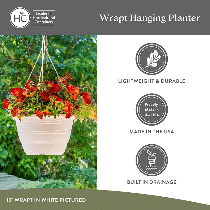 The HC Companies 11 Inch Wrapt Hanging Planters, Lightweight UV-Resistant Plastic Hanging Planters for Indoor & Outdoor Plants, 2-Pack Hanging Flower Pots for Garden, Patio & Home Decor, Pepperstone