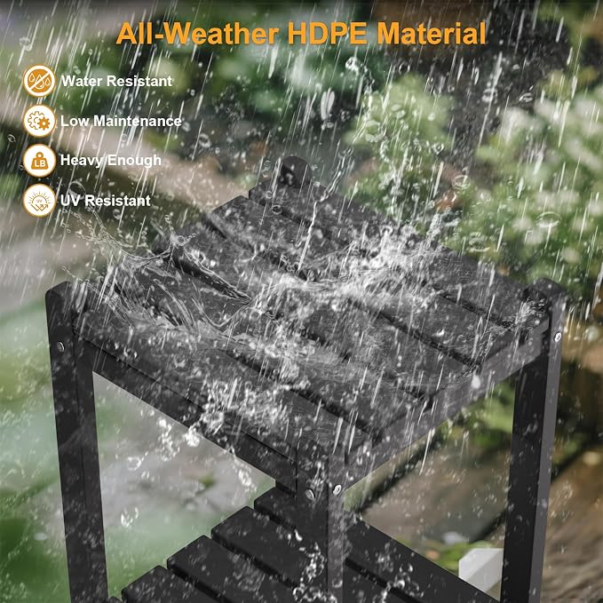 Outdoor Side Table, 26-Inch Tall Adirondack Patio Side Table, All-Weather HDPE Outdoor End Table for Porch Deck Balcony Pool, Easy Maintenance, Black