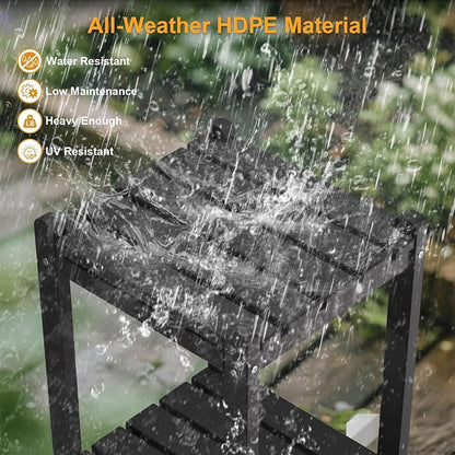 Outdoor Side Table, 26-Inch Tall Adirondack Patio Side Table, All-Weather HDPE Outdoor End Table for Porch Deck Balcony Pool, Easy Maintenance, Black