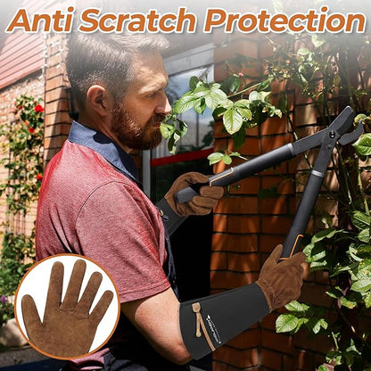 HLDD HANDLANDY Long Gardening Gloves for Women Men - Leather Rose Pruning Gloves Thorn Proof - Breathable Working Glove