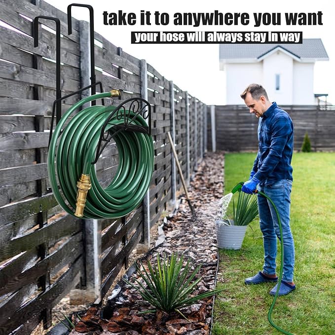 Garden Hose Holder for Outside Yard Hang Over the Door and Fence, Holds Up to 150Ft, Black