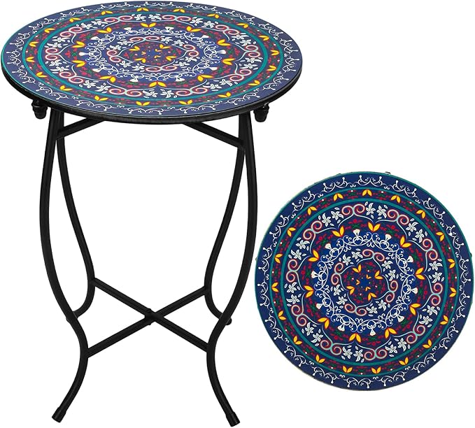 Outdoor Metal Side Tables, Round Patio Side Table, Weather Resistant Metal End Table Side Table for Patio Yard Porch Balcony Garden Bedside, Plant Stand for Indoor, Easy Assemble