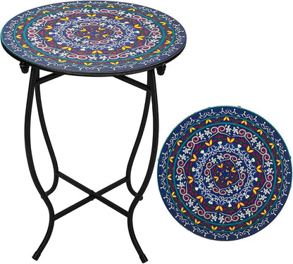 Outdoor Metal Side Tables, Round Patio Side Table, Weather Resistant Metal End Table Side Table for Patio Yard Porch Balcony Garden Bedside, Plant Stand for Indoor, Easy Assemble