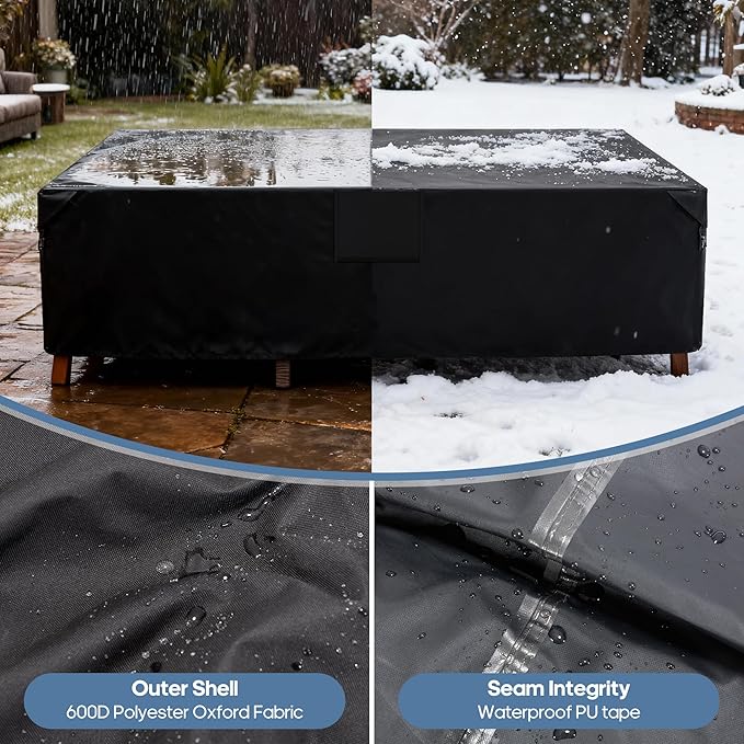DUMOS Patio Furniture Cover Rectangular Heavy Duty 600D Waterproof UV Resistant Outdoor Sofa Couch Sectional Cover for Deck Table Chairs Backyard Dining Sets, 108"L x 82"W x 28"H, Black
