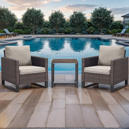 Rilyson Wicker Outdoor Patio Chairs Set of 2-2 Piece Rattan Chairs with Waterproof Wicker,Comfortable Cushions and Sturdy Metal Frame for Outside Porch Deck Backyard(Brown/Grey)