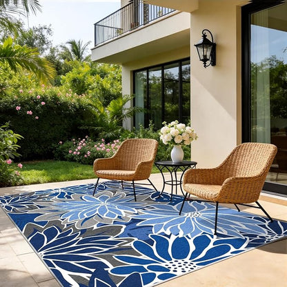 ZonLi Colorful Outdoor Rug 5x8Ft Waterproof Multicolored Indoor Area Rug Washable Outdoor Patio Rugs Tropical Floral Non Slip Outdoor Carpet for Living Room, Pool,Backyard,Deck,Camping
