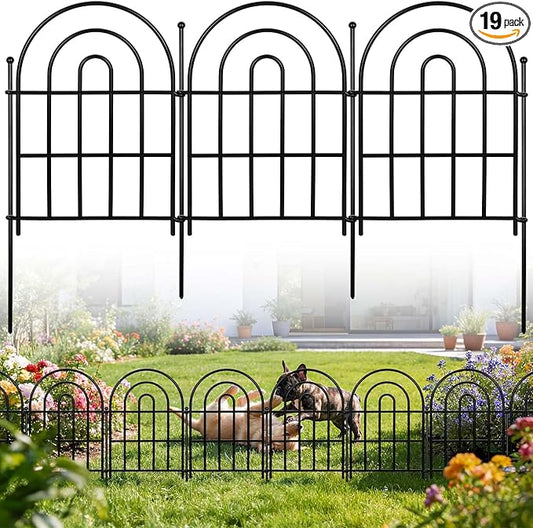 Garden Fence Panels – 20.58ft(L) x 17"（H）Arched Fencing with Tool-Free Install, Metal Fence Panels Rustproof Outdoor Barrier for Yard, Patio, Flower Beds, Dog Barrier, Decor Garden Edging