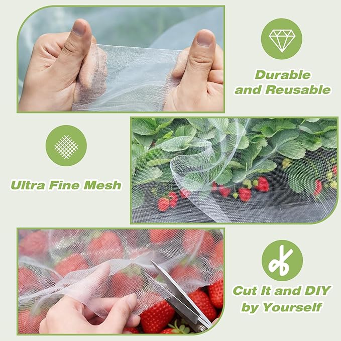 Garden Netting Pest Barrier,10'x20' Fine Bug Netting for Garden Protection Row Cover Raised Bed Screen Mesh Greenhouse Mosquito Net, Protecting Tree Plants Vegetable Flowers Fruits