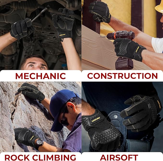 HANDLANDY Work Gloves for Men & Women, Utility Mechanic Working Gloves Touch Screen, Flexible Gardening Gloves for Yard