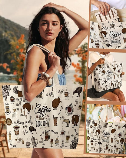 Miss Adola Large Tote Bag for Women - Canvas Tote Bag with Zipper Aesthetic Reusable Shoulder Bag for Gym, Travel, Work