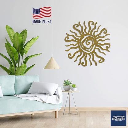 Riverside Designs Wacky Sun Metal Wall Art Indoor/Outdoor Decor - 18" Gold Rust Proof Wall Sculpture - Made in USA - Ideal for Bedroom, Garden, Home, Patio and Farmhouse