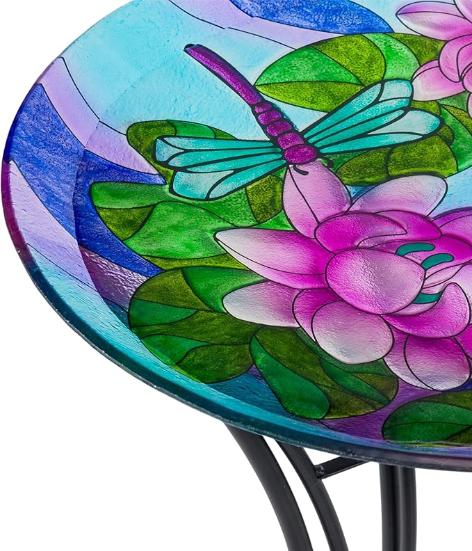Alpine Corporation 18" Outdoor Birdbath Bowl Topper with Metal Stand, Garden Decor