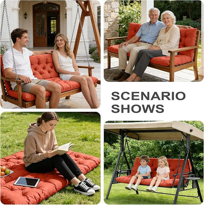 Porch Swing Cushions,Outdoor Cushions 3 Seater Replacement with Backrest, Waterproof Thickened Bench Cushion with Ties for Porch, Patio,Outdoor, Backyard and Garden (Orange 60 * 40 in)