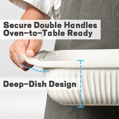 Artena Casserole Dishes For Oven, Ceramic Baking Dish, Large Lasagna Pan With Handles, Baking Pan Casserole Dish, Rectangular Bakeware Deep, Set Of 3 (5.1Qt/2.3Qt/1.1Qt) (White)