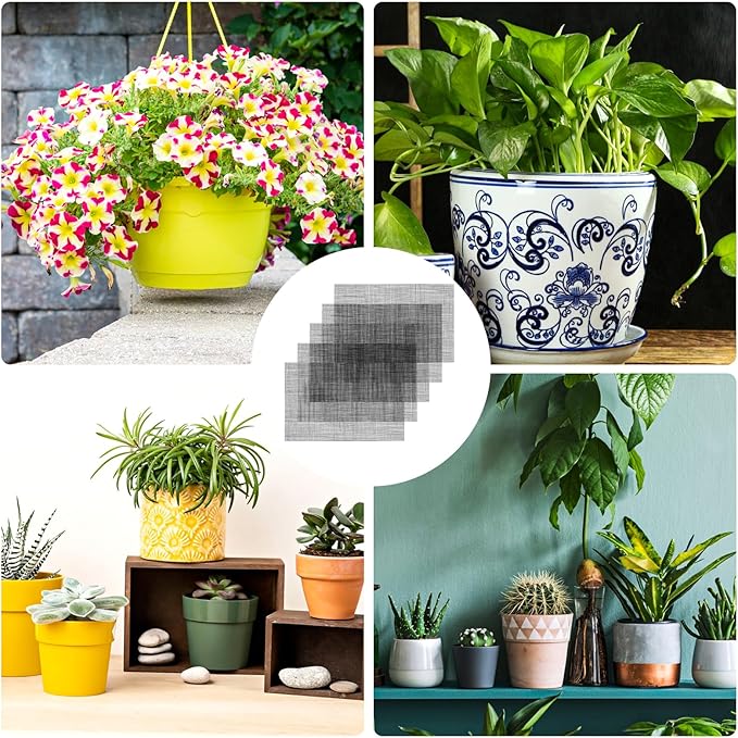 Mozeat Lens 5pcs Black Rectangular 11.8*7.8 inches Mesh Flower Pot Hole Mesh Pad for Indoor & Outdoor Plants