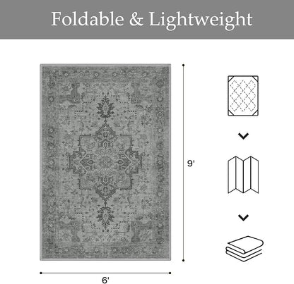 GENIMO Outdoor & Indoor Area Rug 6'x9', Waterproof, Non-Shedding, Easy Cleaning, Boho Mat for Patio, Living Room, Balcony, Dining Room, RV, Deck, Bedroom, Camping, Outside Carpet,Dark Grey