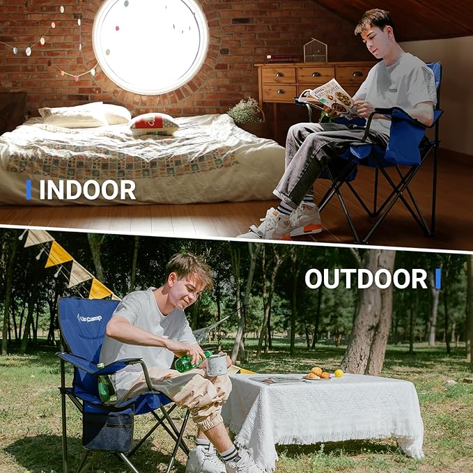 KingCamp Heavy Duty Oversized Comfy Folding Outdoor Portable Lawn Adults Bag Chair with Cooler for Outside Camp, Sports, Picnic, Stadium…