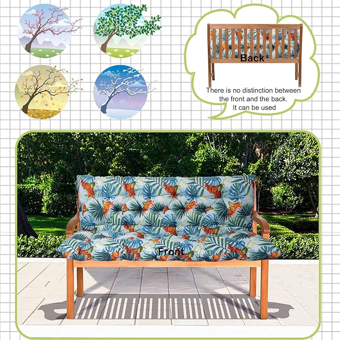 Swing Replacement Cushions with Backrest, 2 or 3 Seater Waterproof Non-Slip Overstuffed Swing Pad, Indoor/Outdoor Bench Cushion for Porch Chair Garden Furniture (Fresh Summer, 40 * 71 in)