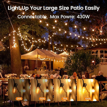 OHLUX Outdoor String Lights,110FT Dimmable Patio Lights with 58 G40 Shatterproof 2200K LED Edison Bulbs(2 Spare),Waterproof Hanging for Outside Backyard,Cafe,Porch,Deck,Porch