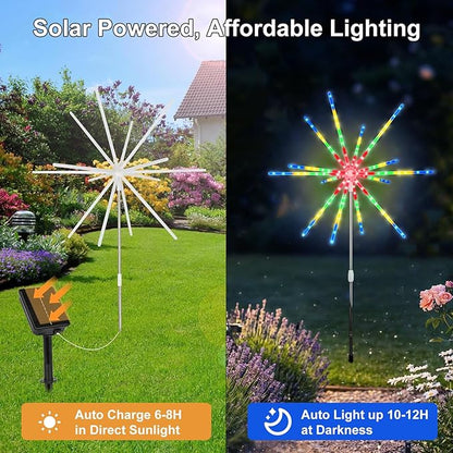 CCILAND 3 Pack Solar Firework Lights Outdoor, 336 LEDs Solar Starburst Garden Lights with Timer 8 Modes, Waterproof Decorative Lights for Yard Patio Walkway Pathway Party Wedding (Multicolor)