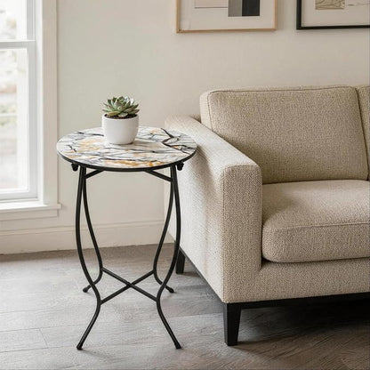 Indoor Side Table for Small Space, Versatile 21 Inch Tall Round Side Table for Drink Magazine, Weather Resistant Metal Small End Table for Living Room, Bedside, Bedroom, Easy Assembly
