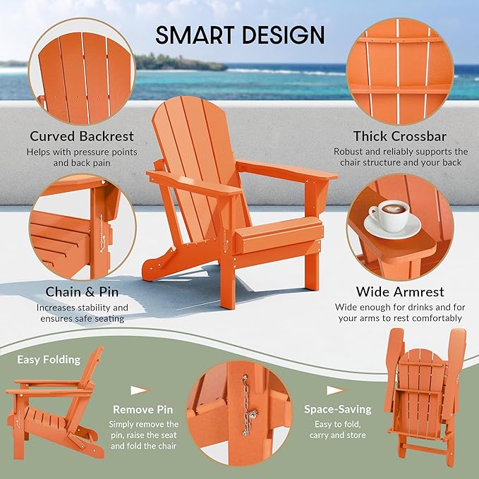 WestinTrends Malibu 4-Piece Set Outdoor Folding Poly Adirondack Chair, Orange