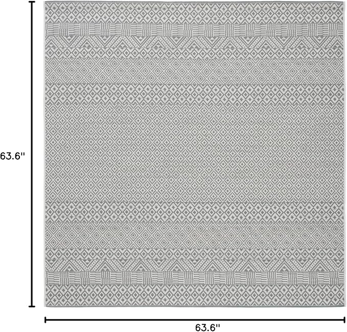 SAFAVIEH Washable Rug Outdoor Courtyard Collection - 5'3" Square, Brown & Grey, Non-Shedding & Easy Cleaning, Ideal for Patio, Backyard, Mudroom (CY6235-07812)