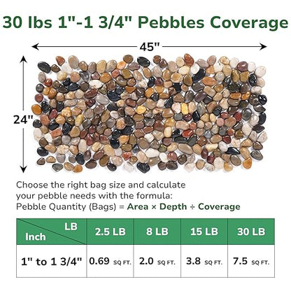 GreatBuddy 30-lb Mixed Color River Rocks, 1-1 3/4 Inches Large Decorative Pebbles for Garden Landscaping Outdoor, Polished Plant Stones for Indoor Potted Plants, Aquarium Substrate and Vases