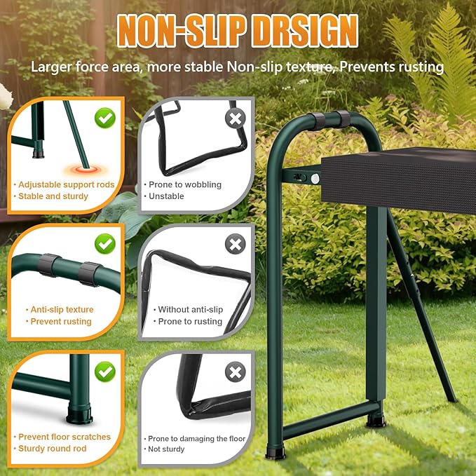 seasky Foldable Garden Kneeler and Seat, Anti-Tipping Heavy Duty 400 lbs Capacity, Widened Thick Soft Kneeling Pad, Gardening Stool with Tool Bag, Gifts for Women Seniors Parents