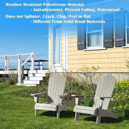 hOmeHua Oversized Adirondack Chair, HIPS Adirondack Chairs Weather Resistant with Cup Holder, Plastic Outdoor Chair for Patio, Backyard Deck, Fire Pit Lawn Porch (Grey)