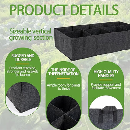 2-Pack 3 Grid Fabric Raised Garden Bed 22 Gallon, 3x1x1 FT Thickened Garden Grow Bags with Handles - Indoor Outdoor Planter Bags for Vegetables, Herbs, Flowers