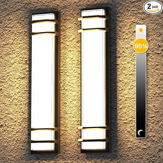 Sytmhoe Exterior Wall Lights,2Packs 36w Dimmable LED Modern Porch & Patio Wall Light Fixture, 23.6in Black Exterior Sconce Wall Mounted Lights Suitable for Garage Living Room Courtyard House(3000K)