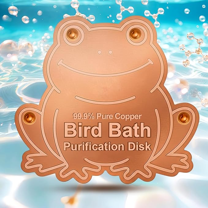 Bird Bath Purification Disk Pure Copper Outside Winter Solar Power Birdbath Hummingbird Window Garden Feeder Ground Bowl Cage Dispenser Pedestal Cleaner Water Fountain Garden Lover Gift Frog