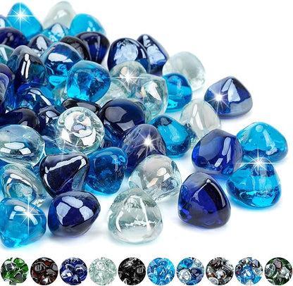Mr. Fireglass 10 Pounds Blended Fire Glass Diamonds for Fireplace Fire Pit & Lanscaping - 1 inch High Luster Fire Rocks with Mixed Colors (Cobalt Blue++Crystal Ice+Caribbean Blue)