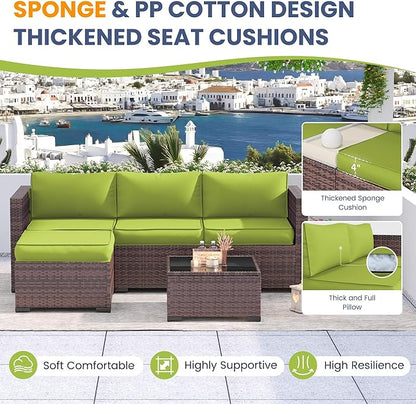 Amopatio 7-Piece Outdoor Cushions, Waterproof Outdoor Replacement Cushion, Non-Slip Bottom All-Weather Patio Couch Cushions for 4-seat Patio Sectional, Green