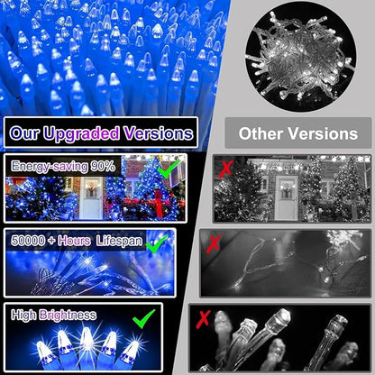 340 LED 90FT Christmas String Lights Outdoor, 12 Pro Modes and Timer Memory & Brightness, Plug in Outdoor Waterproof Clear Wire Twinkle Light for for Xmas Yard Tree Wedding Party Decor (Blue)