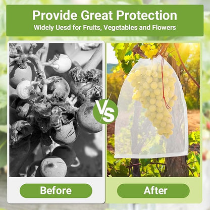 Fruit Protection Bags for Fruit Trees, 50 PCS 18x12 Inch Garden Insect Netting Bag with Drawstrings, Protect Plants, Tomato, Apple, Peach Trees from Bugs Birds