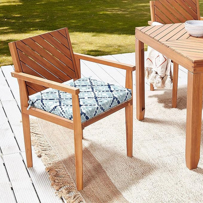 LVTXIII Outdoor Chair Cushions 18.5"x16"x2" Pack of 4, Water-Repellent Square Corner Memory Foam Seat Cushions with Ties for Garden Patio Furniture, Boho Geometry Blue
