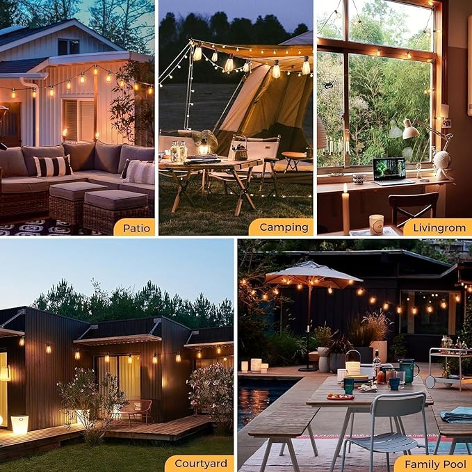 litogo 42FT Outdoor String Lights, LED Patio Lights Waterproof with 15+1 ST38 Edison Bulbs Shatterproof,2700K Warm White Hanging Outside Lights for Backyard Deck Party Garden Bistro Tent