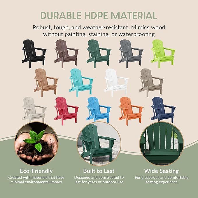 WestinTrends Malibu Malibu Outdoor Folding Poly Adirondack Chair (Set of 8), Dark Green