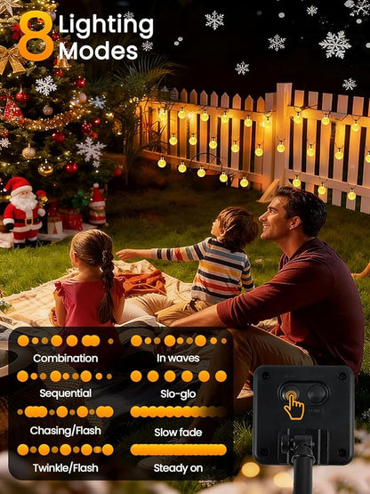 2-Pack 64FT 100 LED Crystal Globe Solar Christmas String Lights Outdoor, Waterproof Solar Lights for Outside, 8 Lighting Modes Christmas Decorations for Garden Yard Porch Wedding Patio(Warm White)