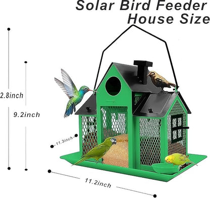 Solar Bird Feeders House for Outside Hanging, Metal Wild Bird Feeder for Outdoors Large Capacity Cardinal Birdfeeder Birdhouses Metal Bird Feeding Station Green