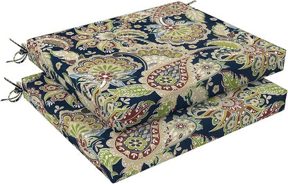LVTXIII Outdoor Chair Cushions, Fade-Resistant Patio Furniture Cushions Outdoor Chair Pads with Ties for Dining Chairs and Garden Furniture Use, 18.5"x16"x2" 2 Pack, Paisley Sapphire Blue